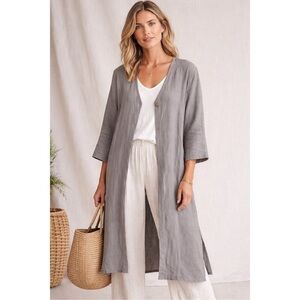Dolma Gray Linen Tunic Duster Lagenlook Minimalist Oversized Artsy Long Top M-L